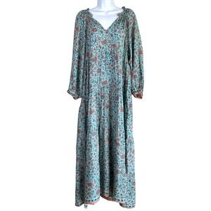Natalie Martin Boho Tiered Oversized Maxi‎ Dress Sz L Cottage Resort Indie